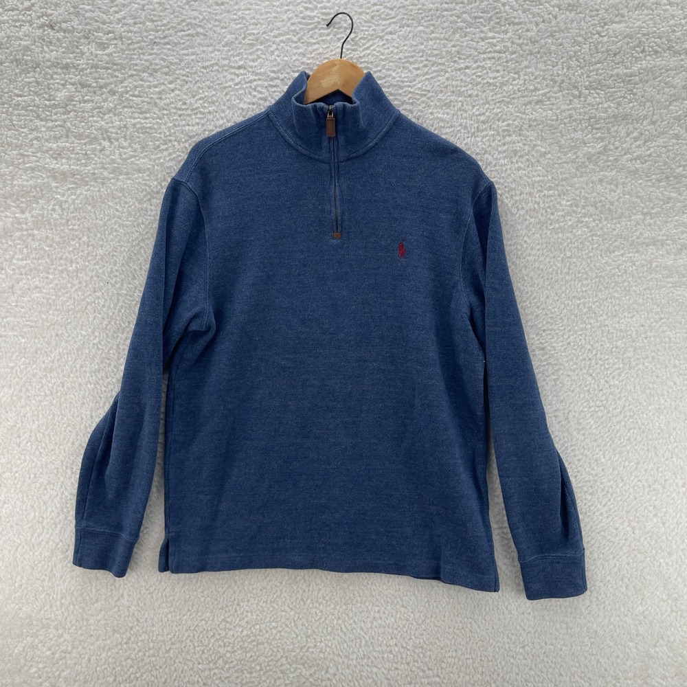 Polo Ralph Lauren Sweater Mens Medium Blue 1/4 Zip Pullover Preppy Luxury Pony